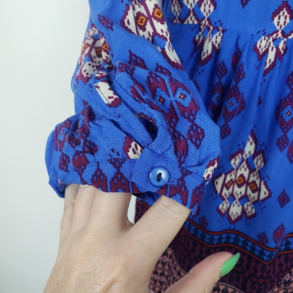 Anthro Maeve Blue Woodland Walk Aztec Blouse 2 - Picture 4 of 8